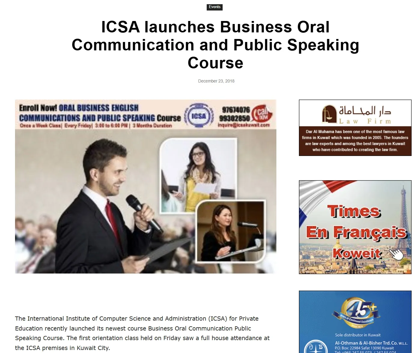 ICSA Business Oral Communication Course Launch